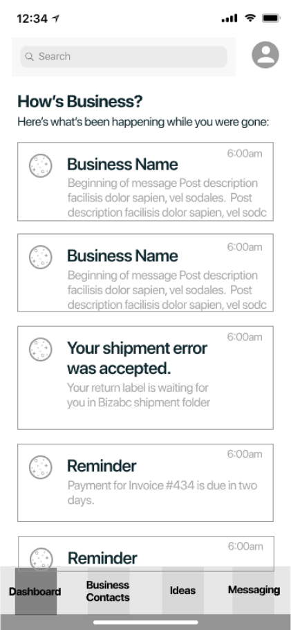 Image of a wireframe of OCTA's dashboard