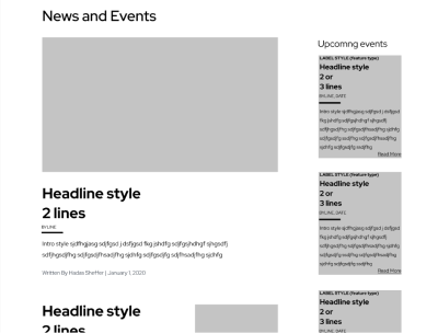 wireframe of the news and events page