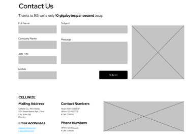 wireframe of contact page